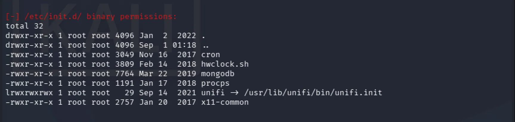 LinPEAS output identifying UniFi application files during local enumeration
