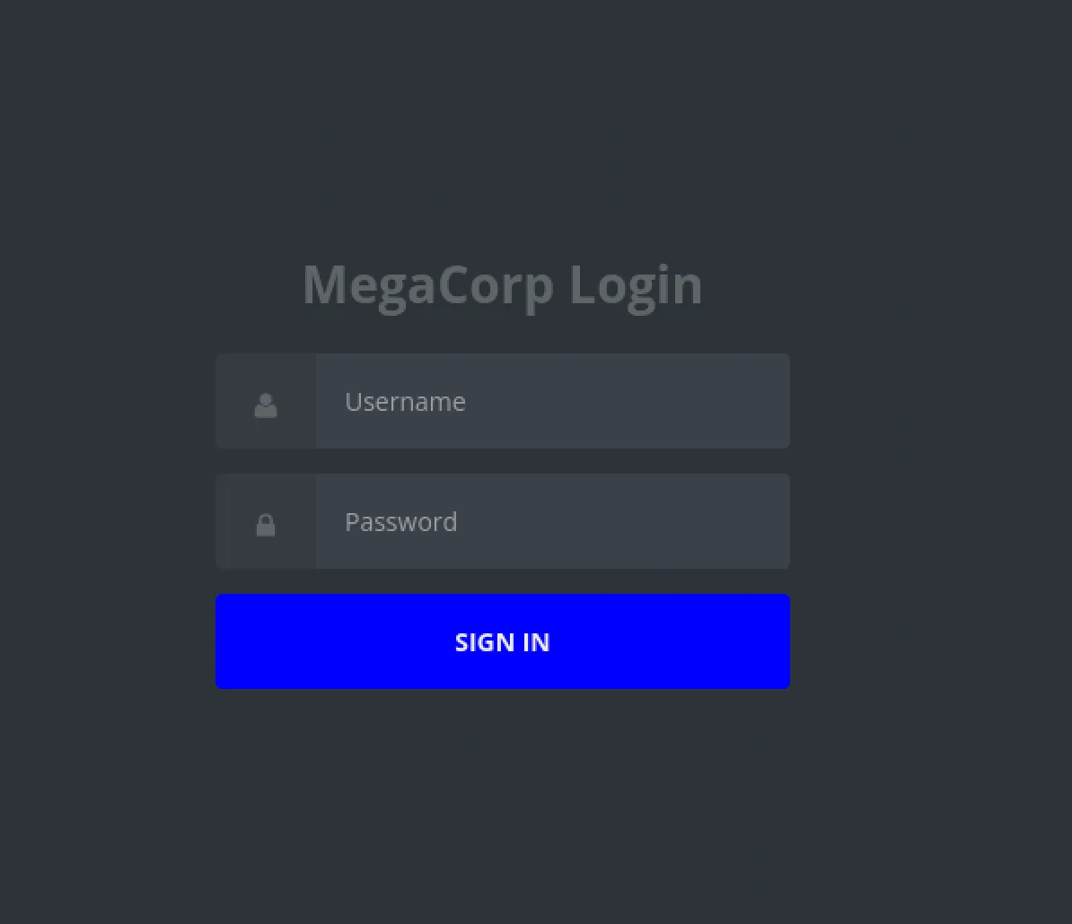 MegaCorp web application login page